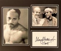 Boxing Lloyd Honeyghan 12x10 mounted signature piece includes signed album page and two black and