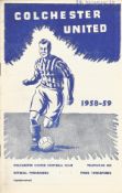 Football Colchester United v Swindon vintage programme Football League 1958-59 season. Good