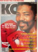 Boxing KO Magazine cover 1983 signed by Aaron Pryor and Wifredo Gomez poster.