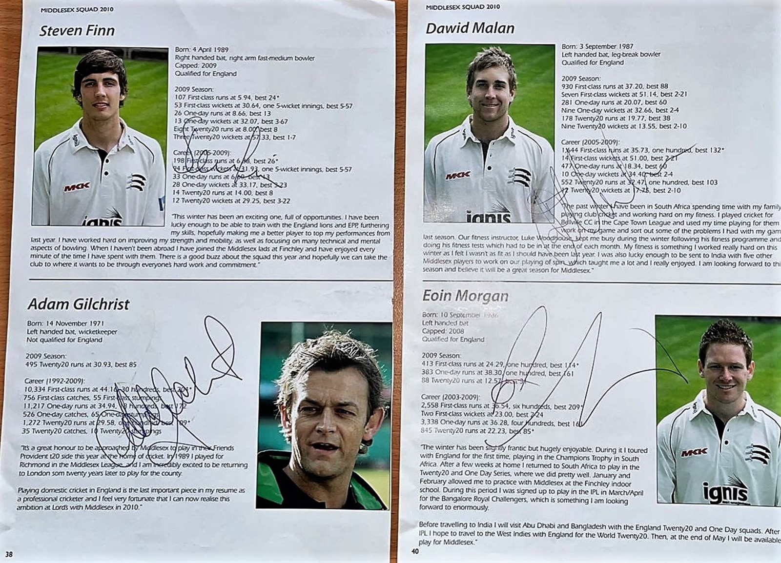 Cricket collection Middlesex County Cricket Club 10 signed magazine pages signatures include Eoin - Image 2 of 2