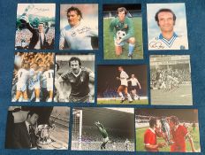 Collection of 11 signed legends of the British game photos including Frank Worthington, Joe