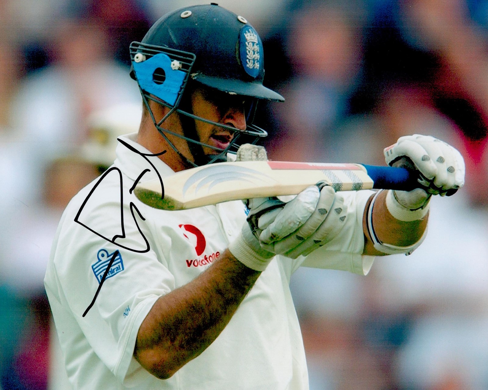 Cricket Nasser Hussain signed England 10x8 colour photo. Nasser Hussain OBE (born 28 March 1968)