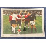 Football. Bobby Moncur Signed 18x12 colour photo. Photo shows Moncur(Scotland) shaking hands with