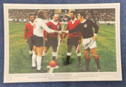 Football. Bobby Moncur Signed 18x12 colour photo. Photo shows Moncur(Scotland) shaking hands with