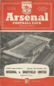 Football Arsenal v Sheffield United vintage programme League Division 1 12th November 1955. Good