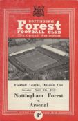 Football Nottingham Forest v Arsenal vintage programme Football League Division 1 4th April 1959.