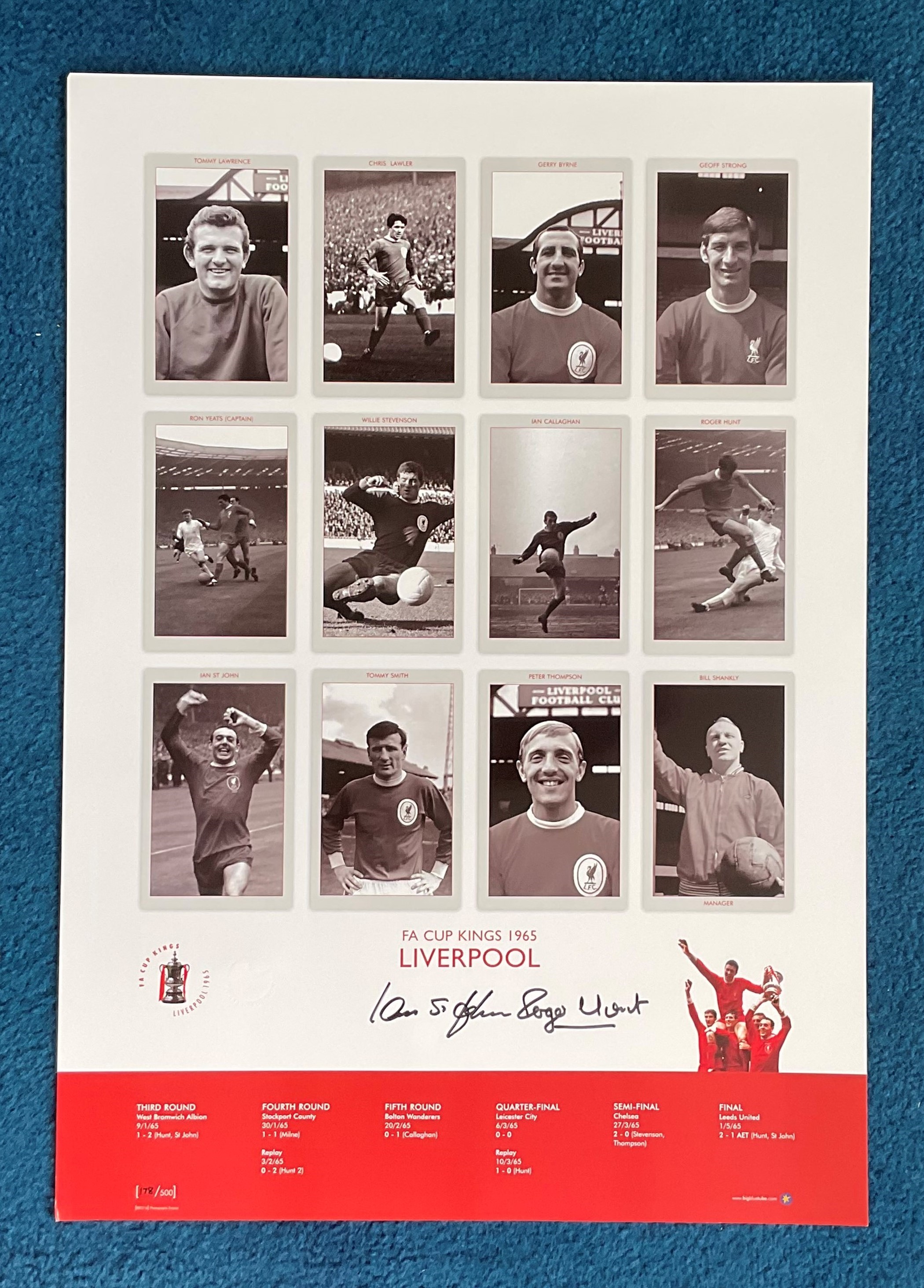 Ian St John and Roger Hunt signed 22x16 FA Cup Kings 1965 Liverpool Big Blue Tube print. Good