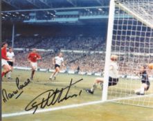 Football. Martin Peters and Geoff Hurst Signed 10x8 colour photo. Photo shows the pair in action