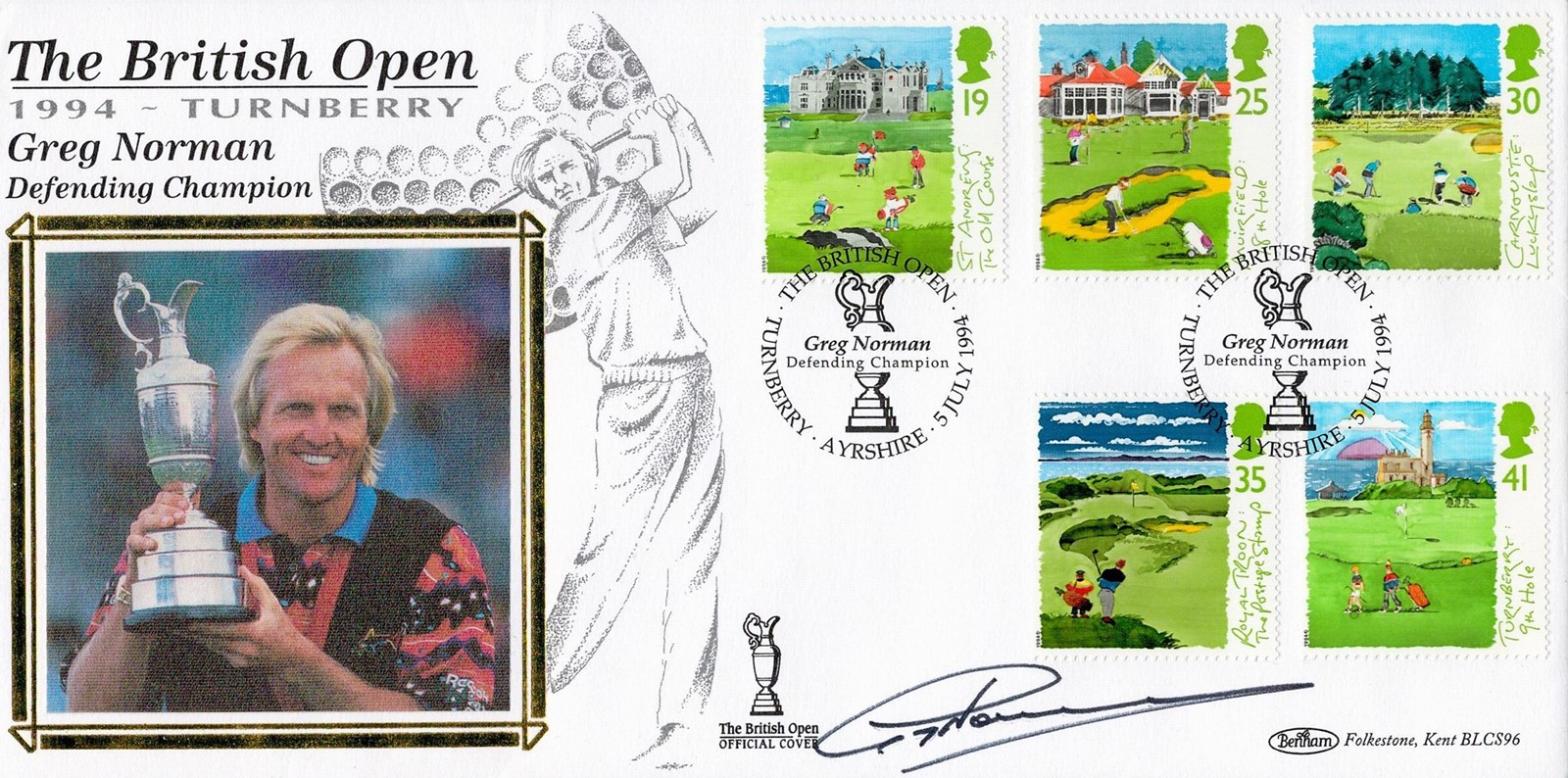 Golf Greg Norman signed The British Open 1994 Turnberry Benham FDC double PM The British Open