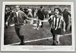 Football, Bobby Kerr signed 12x18 black and white photograph picturing Kerr and Sunderland Coach