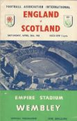Football England v Scotland vintage programme 15th April 1961 Empire Stadium Wembley. Good condition