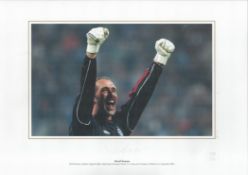 David Seaman signed 16x12 colour print. David Seaman celebrates England's fifth and final goal