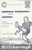 Football Sheffield Wednesday v Arsenal vintage programme Football League Division 1 19th December