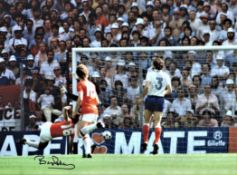 Football, Bryan Robson 16x12 signed colour photograph pictured scoring a goal in the 1982 World