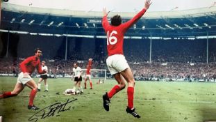 Football Sir Geoff Hurst signed 1966 World Cup Final 18x12 colour print. Sir Geoffrey Charles