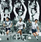 Football. Tottenham Hotspurs FC Steve Perryman, Ricky Villa and Ossie Ardiles Signed 12x12 colour