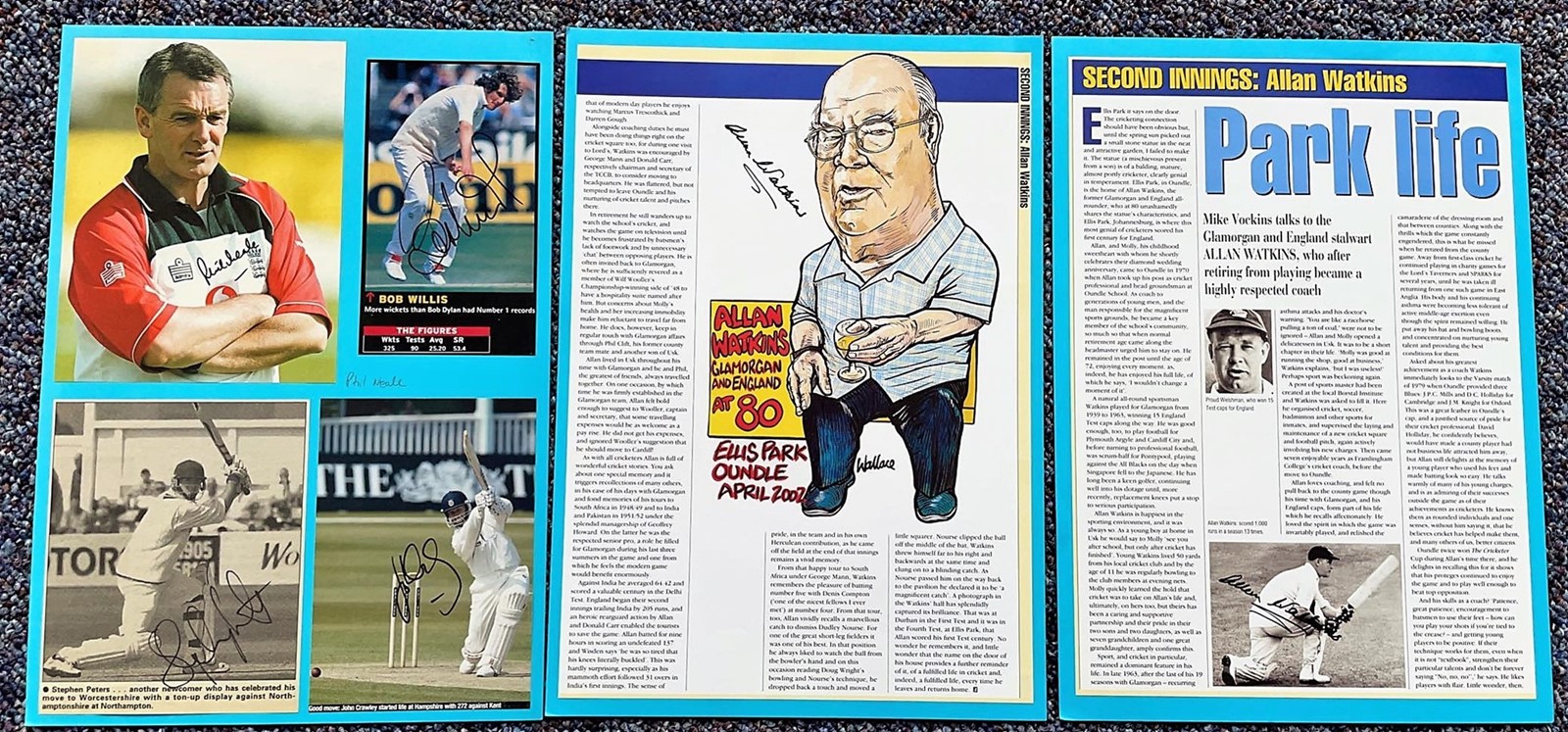 Cricket Collection 3 A4 sheets with affixed photos and magazine pages includes some good