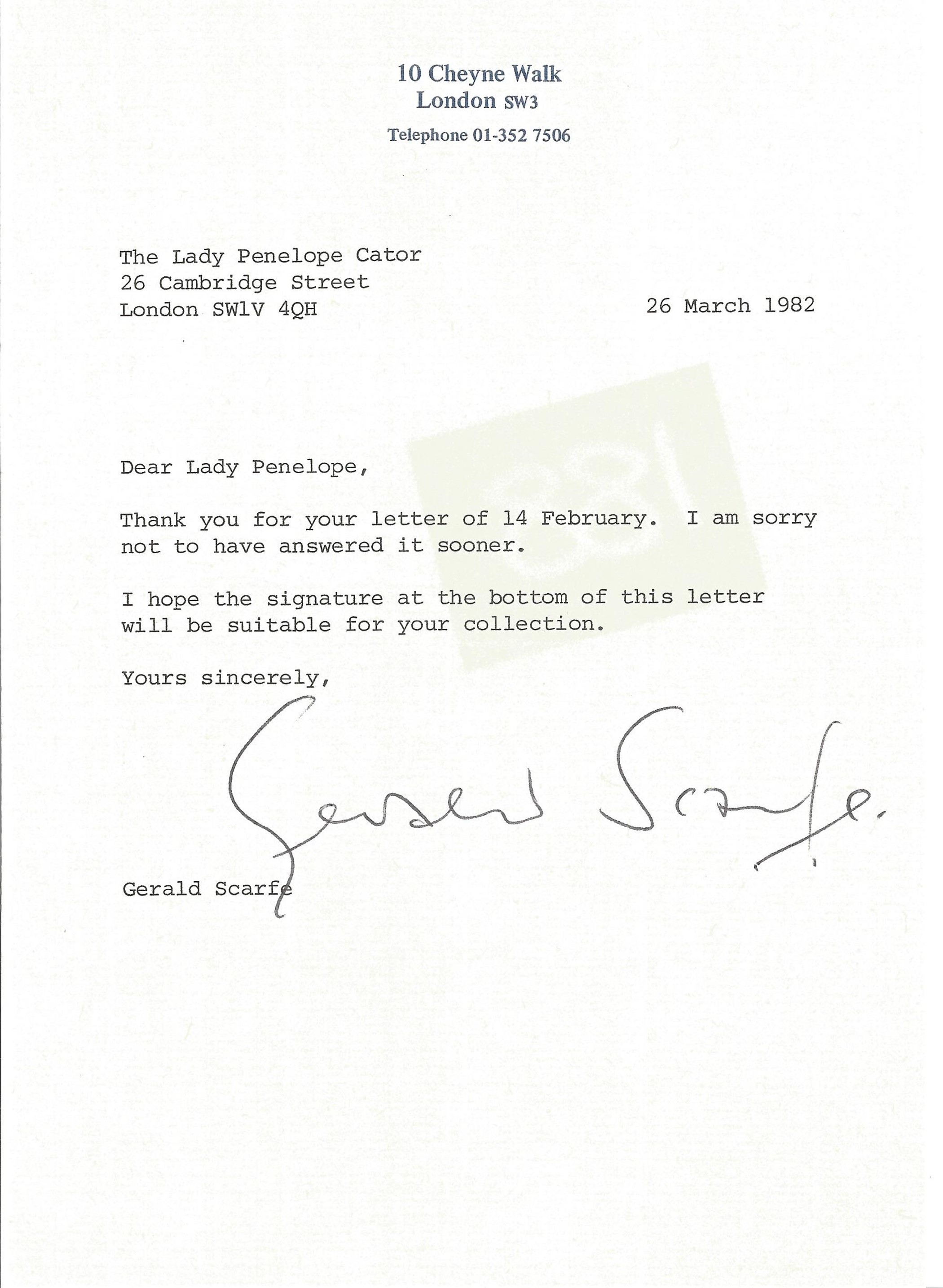 Gerald Scarfe TLS dated 26/3/1982. Good condition. All autographs come with a Certificate of