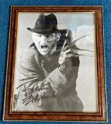 Robert Englund signed 10 x 8 inch black and white Freddy Kruger photo. Framed. Approx overall size