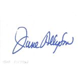 June Allyson signed 5x3 white card. American actress. Good condition. All autographs come with a