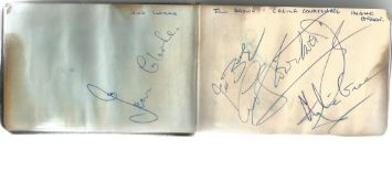 Small autograph book. Contains 20+ signatures. Some water damage to edge of pages. Amongst the