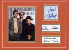MASH display, the autographs of Mike Farrell, Harry Morgan and Alan Alda set alongside a photo of