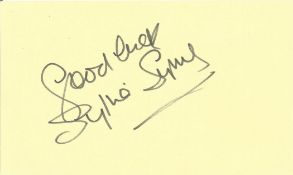 Sylvia Syms signed 5x3 album page. Sylvia May Laura Syms, OBE born 6 January 1934 is an English