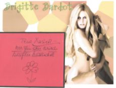 Brigitte Bardot signed doodle and 12x8 unsigned colour photo. Good condition. All autographs come