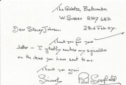 Paul Scofield ALS dated 23rd February 2007. This 6x4 letter is written as a response to a fan.