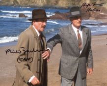 Poirot cast signed photo 8x10 photo signed by Hugh Fraser and Philip Jackson. Good condition. All
