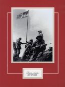 Iwo Jima display, photograph of the historic flag raising on Iwo Jima mounted with the autograph
