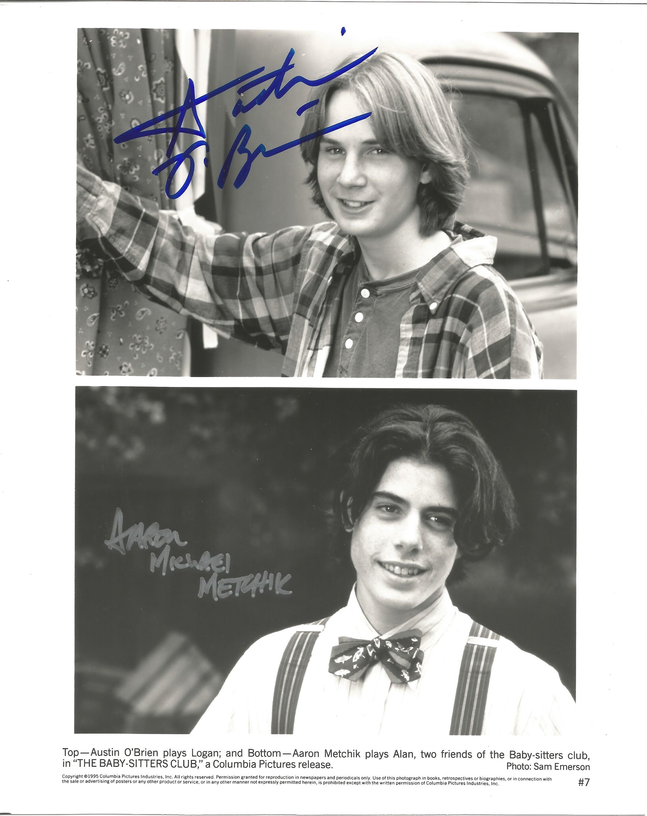 Austin O'Brien and Aaron Metchik signed 10 x 8 inch black and white photo from Baby Sitters Club.