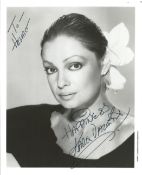 Karen Valentine signed and dedicated 10 x 8 inch black and white photo. Valentine is best known