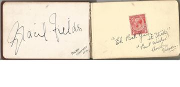 Vintage 1930s small red autograph book inc Gracie Fields. Mixture of personal and celebrity