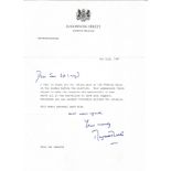Margaret Thatcher signed TLS dated 3rd July 1987 addressed to Tv presenter and newsreader Jan
