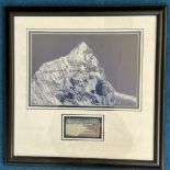 Sir Edmund Hilary, George Love and George Band signed Mount Everest Expedition 1953 17x17 mounted
