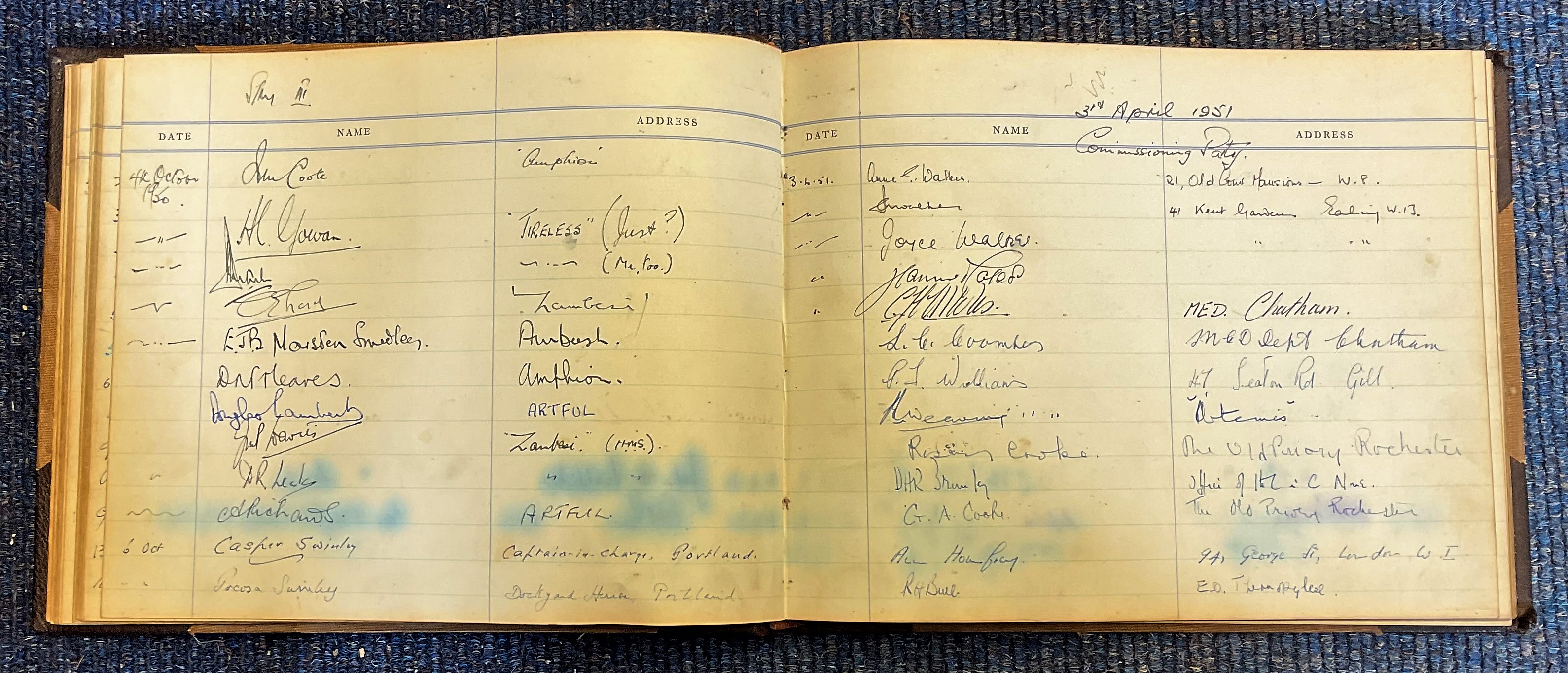 HMS Tiptoe visitors book with 846 autographs inc four Donald Cameron VC and two Bell Davies VC. - Image 4 of 9