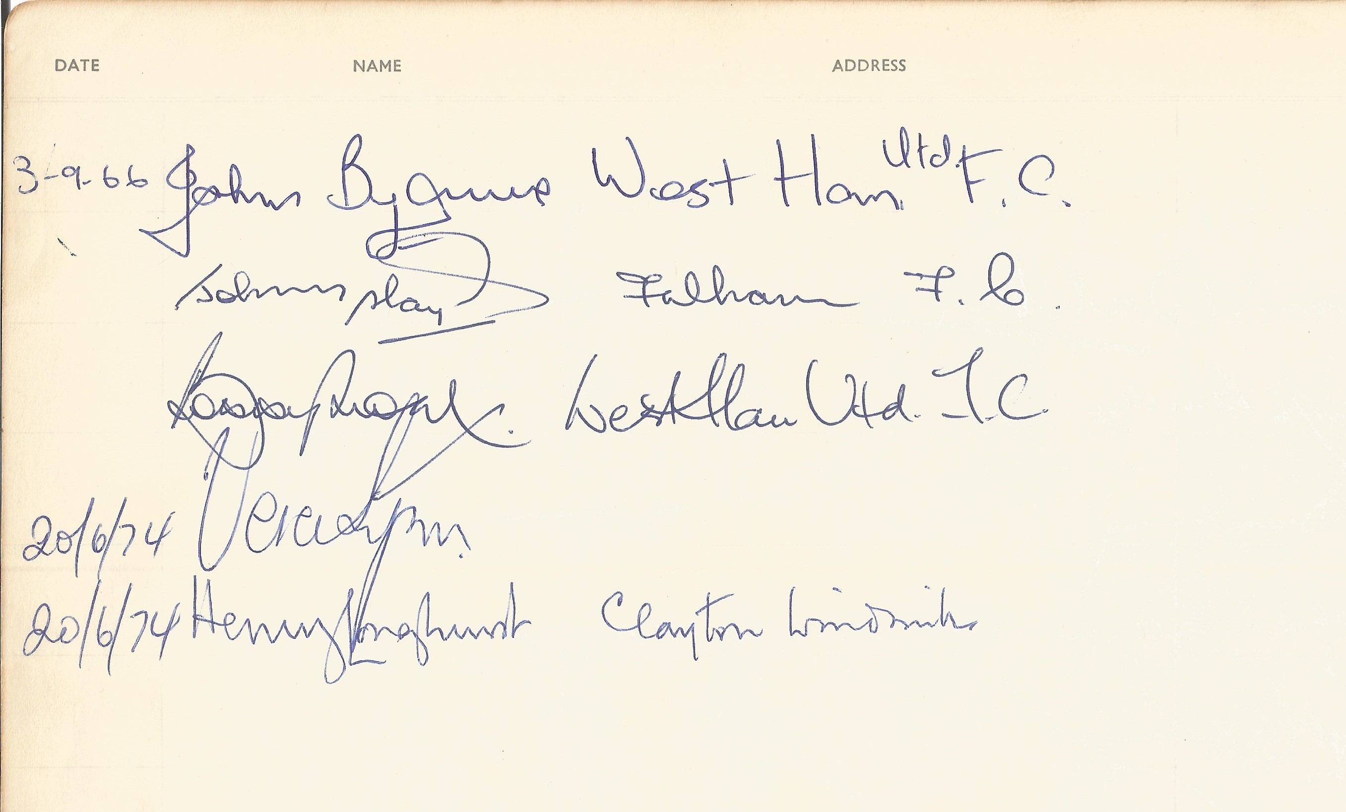 Multi signed vintage Visitors book page includes 5 signature British icons such as Bobby Moore, Vera - Image 2 of 2