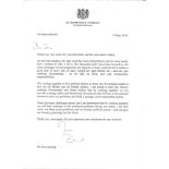 David Cameron signed TLS dated 19 May 2010 addressed to TV presenter and newsreader Jan Leeming