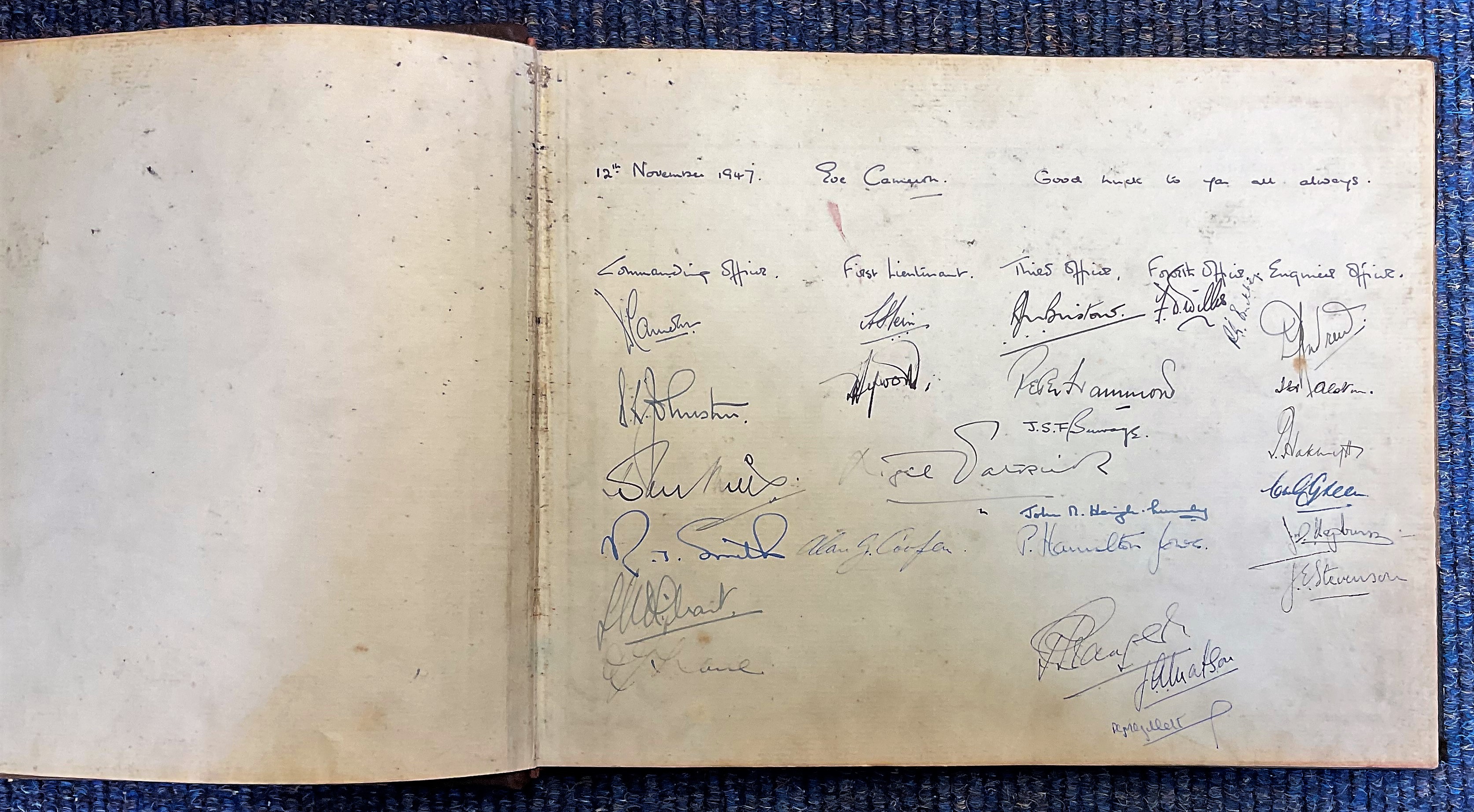 HMS Tiptoe visitors book with 846 autographs inc four Donald Cameron VC and two Bell Davies VC. - Image 6 of 9