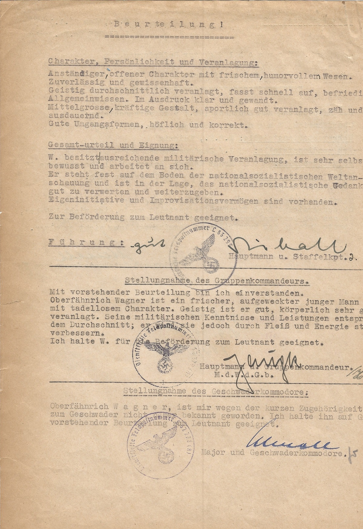 Luftwaffe World War II Multi signed original combat report features Knights Cross Winners Karl Heinz
