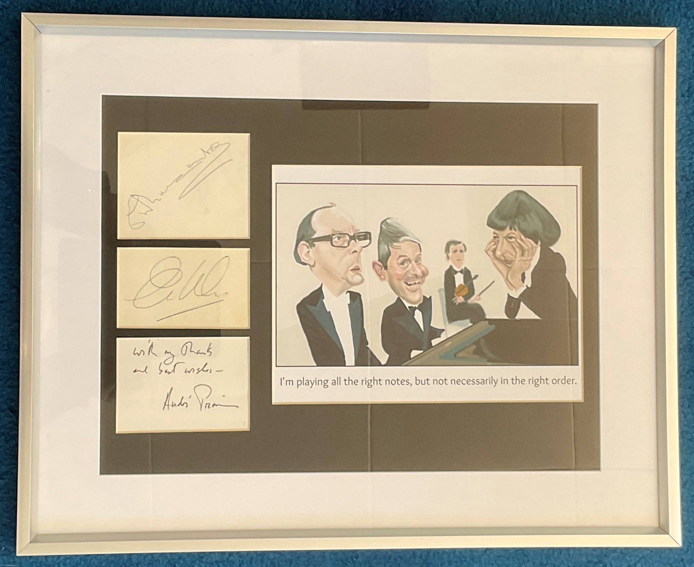Morecambe and Wise and Andre Previn 20x16 mounted and framed signature piece includes three signed