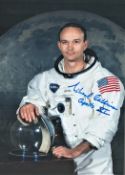 Michael Collins Apollo 11 astronaut signed 10 x 8 inch colour white space suit photo. Good