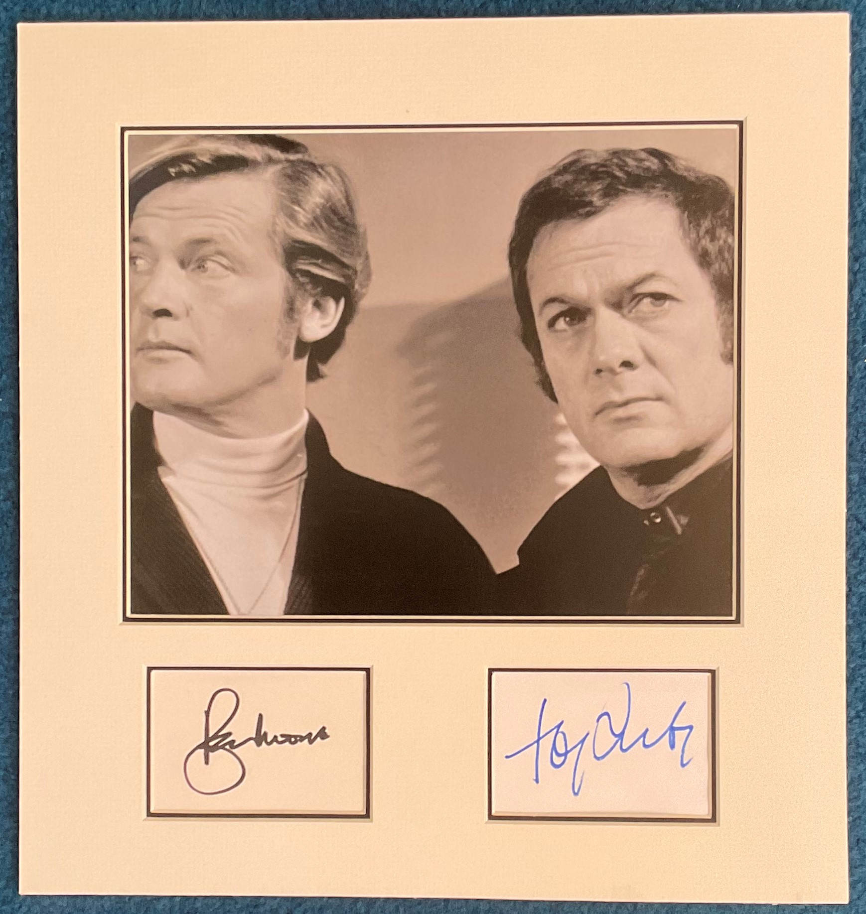 Roger Moore and Tony Curtis, The Persuaders 14x13 matted signature piece includes two signed album