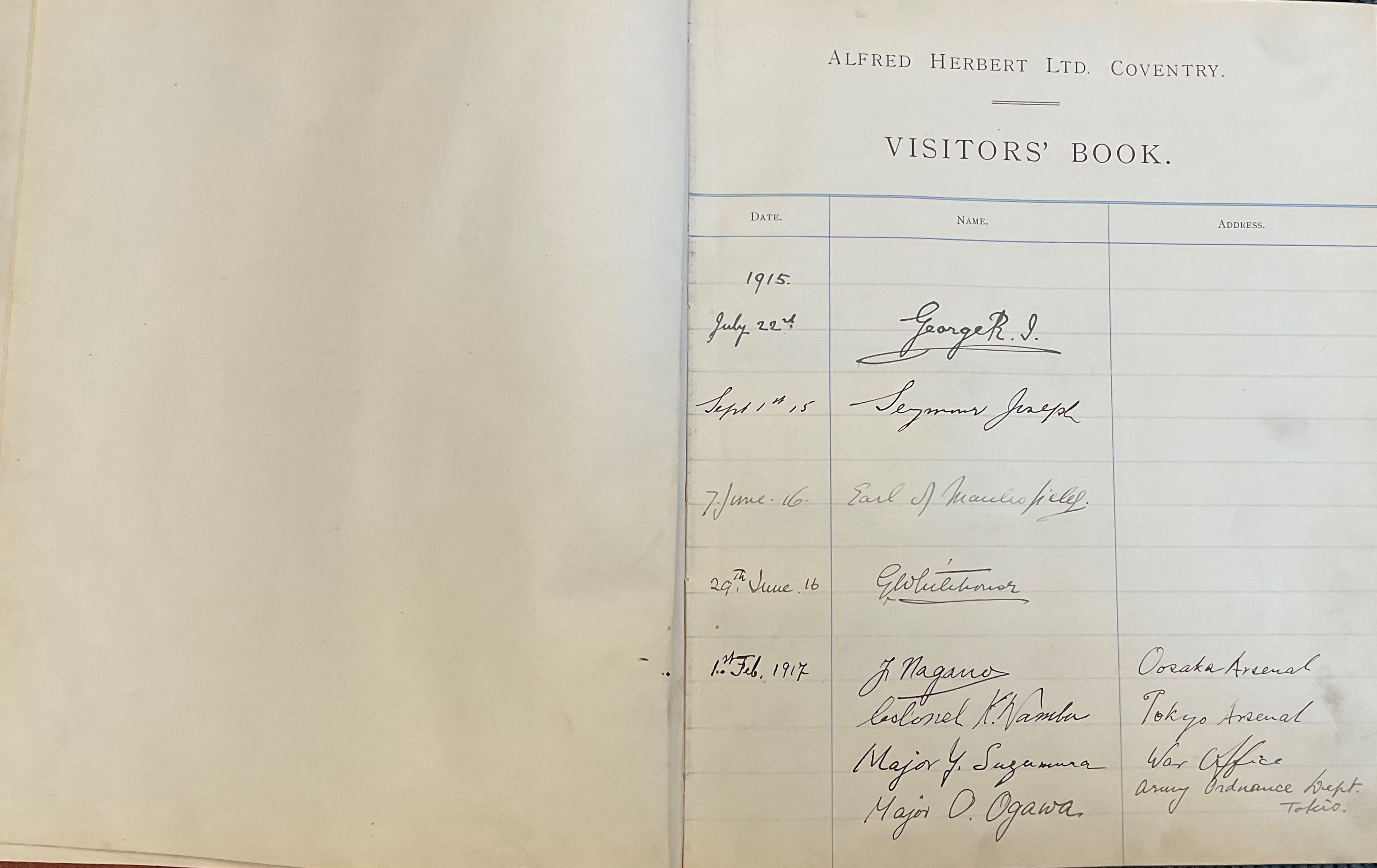 King George V and Japanese Military signed Alfred Herbert Ltd, Coventry Visitors Book. - Image 3 of 5