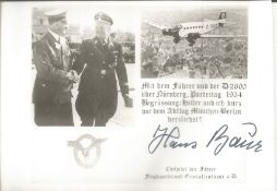 Hans Baur signed 6x4 black and white photo pictured shaking hands with Adolf Hitler. Hans Baur (19