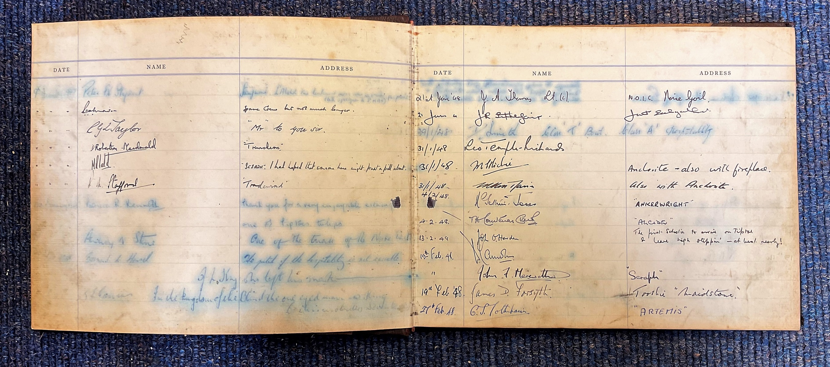 HMS Tiptoe visitors book with 846 autographs inc four Donald Cameron VC and two Bell Davies VC. - Image 3 of 9