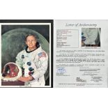 Neil Armstrong signed 10 x 8 inch colour white space suit photo. Original NASA photo printed on