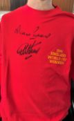 Martin Peters and Geoff Hurst signed England 1966 World Cup Winners retro Football shirt. Size