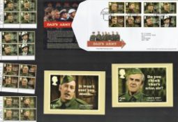 Dads Army collection of 4 lots of 4 stamp sheets, an FDC with 8 Offical stamps and 3 post marks